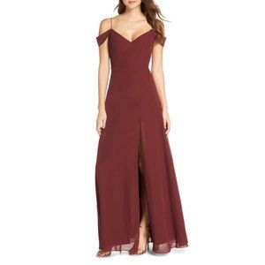 Jenny Yoo Priya Cold Shoulder Chiffon Gown Hibiscus